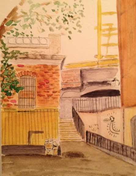 Watercolor Sketch - Tilted House in London - Watercolor Second Pass