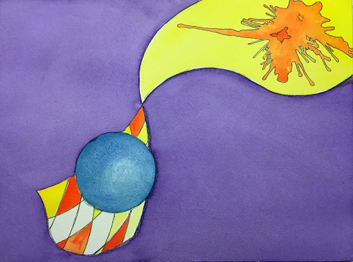 Watercolor: Abstract with Sphere and Curved Triangles