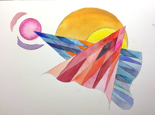 Watercolor: Abstract with Harlequin Pattern