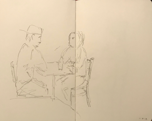 Sketch: Pen and Ink - Boyfriend and Girlfriend in Conference