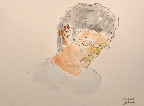 Watercolor and Ink Sketch; Quarantine Portrait Series: Depression