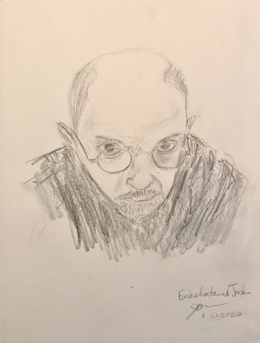 Pencil Sketch: Quarantine Portrait Series: Forshortened Self Portrait
