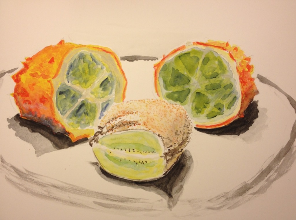 Fruit-Related Watercolor: Kiwi and Kiwano (2014) 